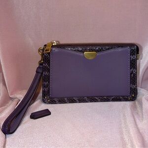 Authentic Coach Dreamer Leather Wristlet – Dusty Lavender with Snakeskin Detail